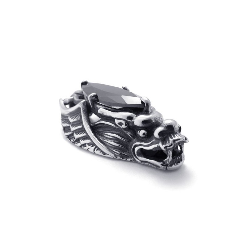 Ciondolo A Forma Di Testa Di Drago In Titanio Con Zircone Nero Ciondolo A Forma Di Testa Di Drago In Titanio Con Zircone Nero