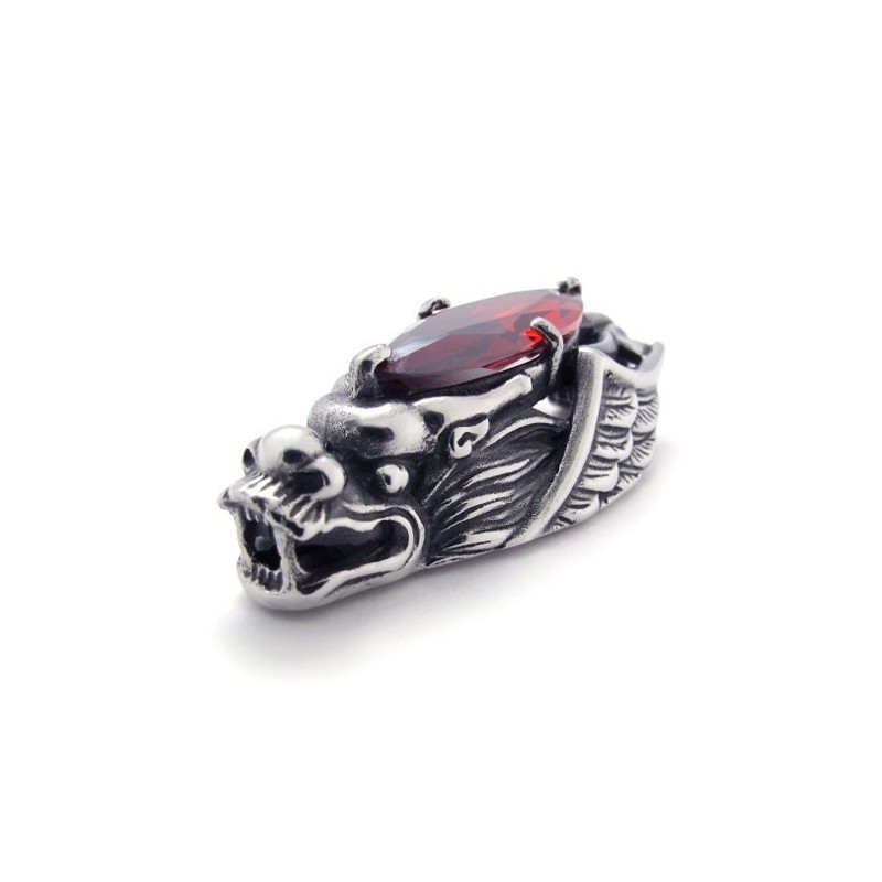 Ciondolo In Titanio A Forma Di Testa Di Drago Con Zircone Rosso Ciondolo In Titanio A Forma Di Testa Di Drago Con Zircone Rosso