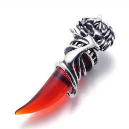 Ciondolo In Titanio Con Dente Di Lupo Rosso