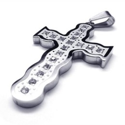 Collana Con Ciondolo A Croce In Titanio Puro E Argento Da Uomo (Nuova)
