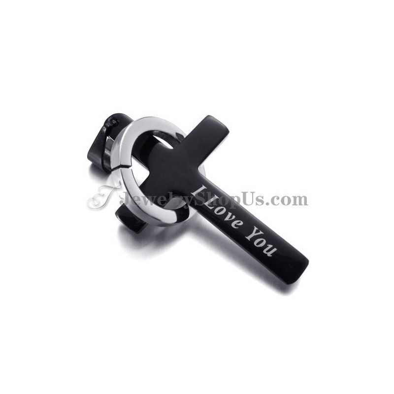 Ciondolo A Forma Di Croce E Cerchio In Titanio Nero