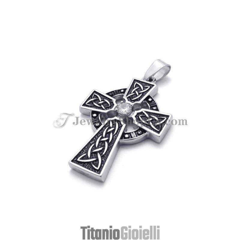 Splendido Ciondolo A Croce In Titanio Con Zircone