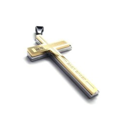 Collana Con Ciondolo A Croce In Titanio Puro Dorato E Argento