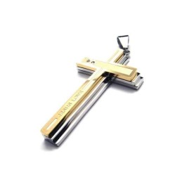 Collana Con Ciondolo A Croce In Titanio Puro Dorato E Argento