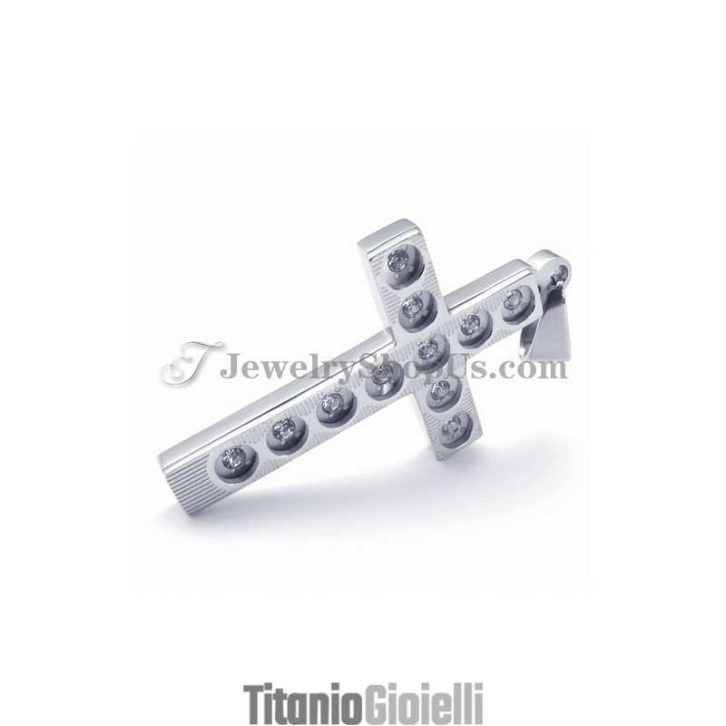 Elegante Ciondolo A Forma Di Croce In Titanio Con Strass