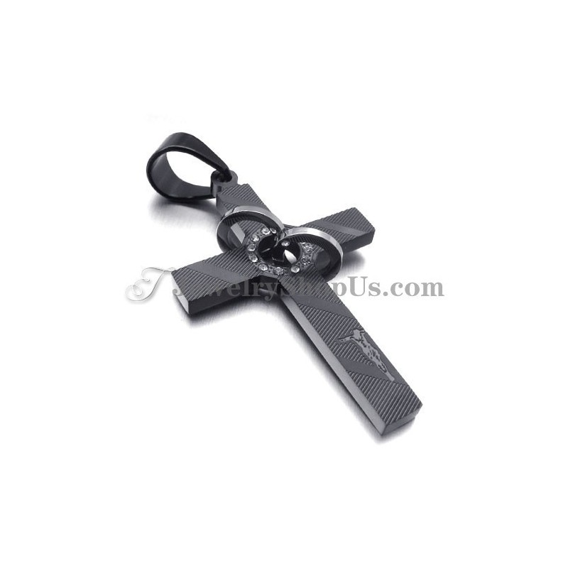 Ciondolo A Forma Di Croce In Titanio Nero Con Cerchi In Strass Ciondolo A Forma Di Croce In Titanio Nero Con Cerchi In Strass