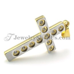 Elegante Ciondolo A Croce In Oro E Titanio Con Strass