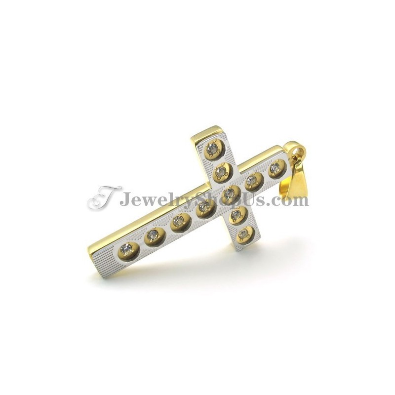 Elegante Ciondolo A Croce In Oro E Titanio Con Strass Elegante Ciondolo A Croce In Oro E Titanio Con Strass