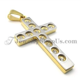 Elegante Ciondolo A Croce In Oro E Titanio Con Strass