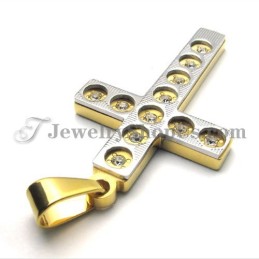 Elegante Ciondolo A Croce In Oro E Titanio Con Strass