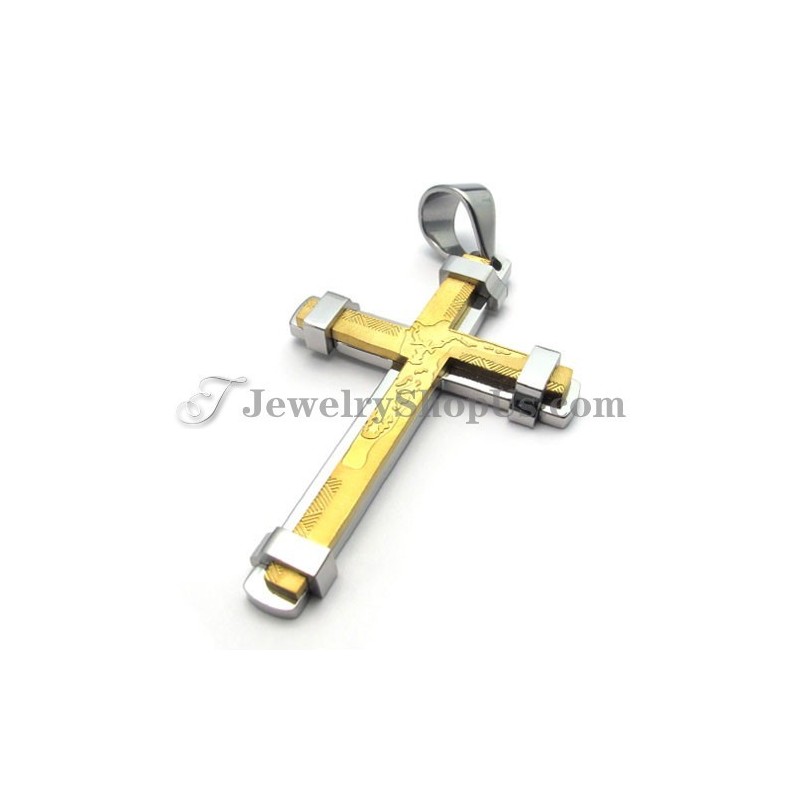 Splendido Ciondolo A Croce In Titanio Oro E Argento Splendido Ciondolo A Croce In Titanio Oro E Argento
