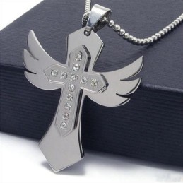 Collana Da Uomo In Argento Puro Titanio Con Ciondolo A Forma Di Croce E Ala