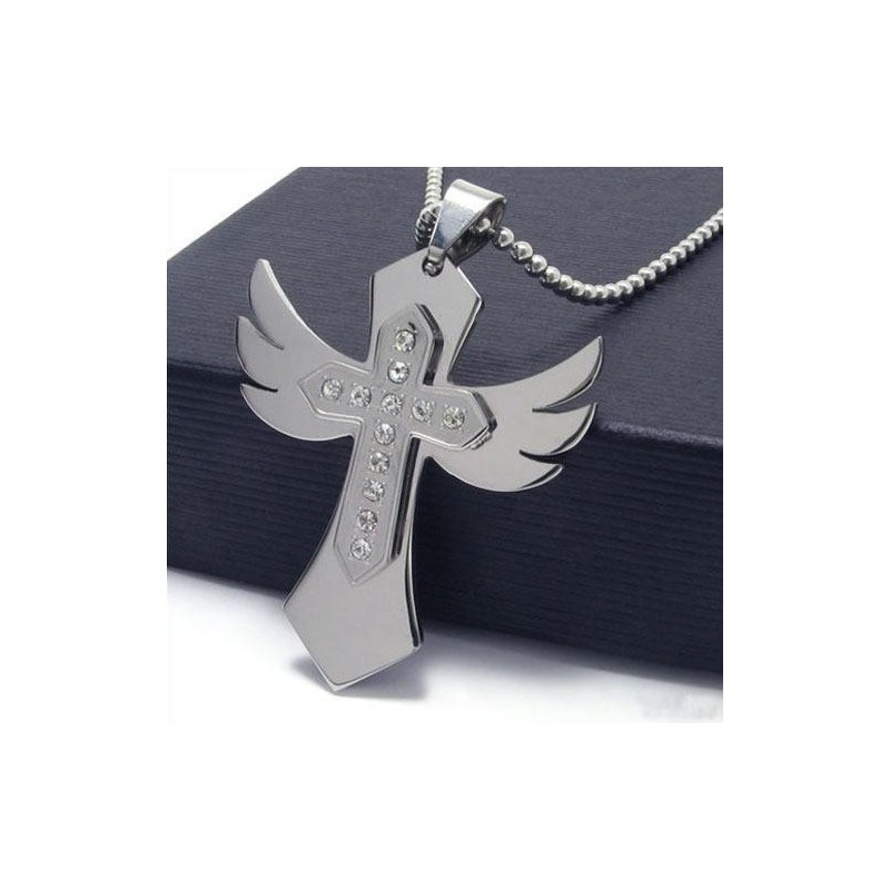 Collana Da Uomo In Argento Puro Titanio Con Ciondolo A Forma Di Croce E Ala