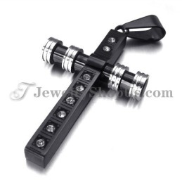 Splendido Ciondolo A Croce In Titanio Nero Con Strass
