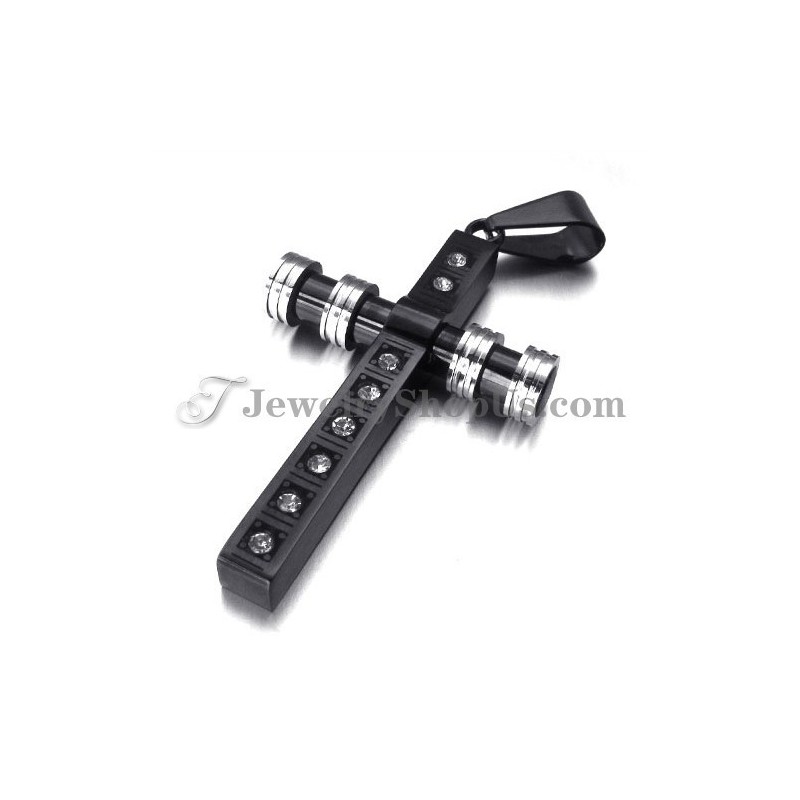 Splendido Ciondolo A Croce In Titanio Nero Con Strass Splendido Ciondolo A Croce In Titanio Nero Con Strass