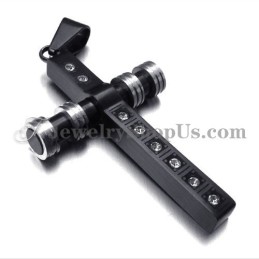 Splendido Ciondolo A Croce In Titanio Nero Con Strass