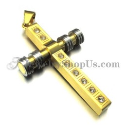 Splendido Ciondolo A Croce In Titanio Dorato Con Strass