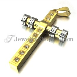 Splendido Ciondolo A Croce In Titanio Dorato Con Strass