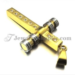 Splendido Ciondolo A Croce In Titanio Dorato Con Strass