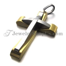 Elegante Ciondolo A Croce In Titanio E Oro