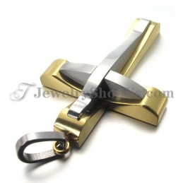 Elegante Ciondolo A Croce In Titanio E Oro