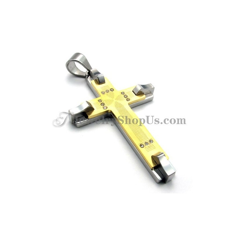Splendido Ciondolo Con Croce In Titanio Dorato E Strass Splendido Ciondolo Con Croce In Titanio Dorato E Strass