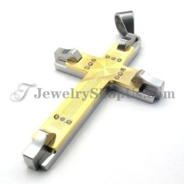 Splendido Ciondolo Con Croce In Titanio Dorato E Strass