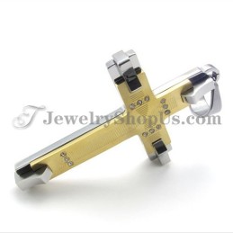 Splendido Ciondolo Con Croce In Titanio Dorato E Strass