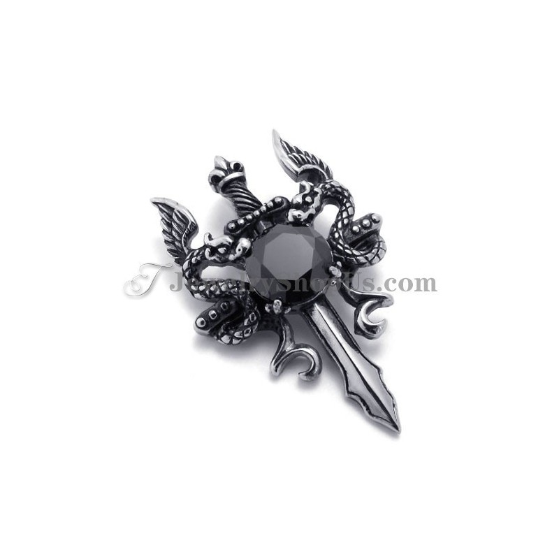 Ciondolo A Forma Di Spada In Titanio Con Zircone Nero Ciondolo A Forma Di Spada In Titanio Con Zircone Nero