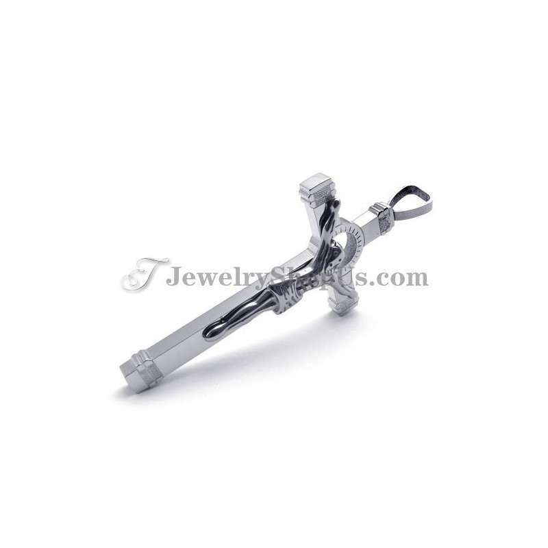 Elegante Ciondolo A Forma Di Croce Di Gesù In Argento E Titanio Elegante Ciondolo A Forma Di Croce Di Gesù In Argento E Titanio