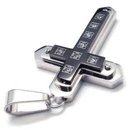 Collana Con Ciondolo A Croce In Titanio Nero Puro Da Uomo