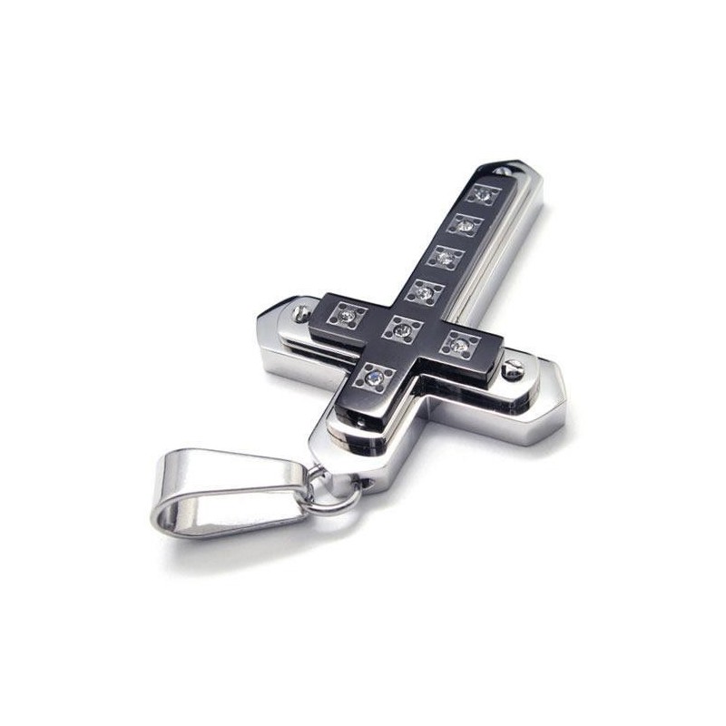 Collana Con Ciondolo A Croce In Titanio Nero Puro Da Uomo Collana Con Ciondolo A Croce In Titanio Nero Puro Da Uomo
