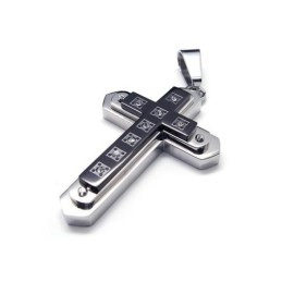Collana Con Ciondolo A Croce In Titanio Nero Puro Da Uomo