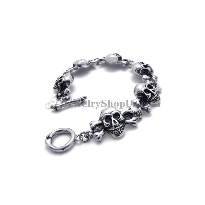 Bracciale Con Teschi In Titanio Alla Moda Bracciale Con Teschi In Titanio Alla Moda