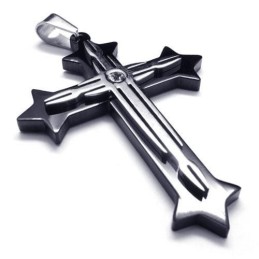 Collana Con Ciondolo A Croce In Titanio Puro Nero Da Uomo (Nuova)