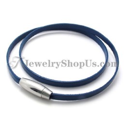 Bracciale In Pelle Blu Moda Con Titanio
