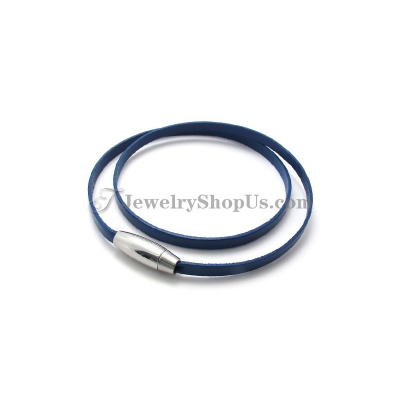 Bracciale In Pelle Blu Moda Con Titanio Bracciale In Pelle Blu Moda Con Titanio