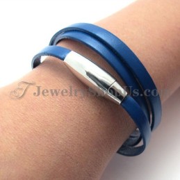 Bracciale In Pelle Blu Moda Con Titanio