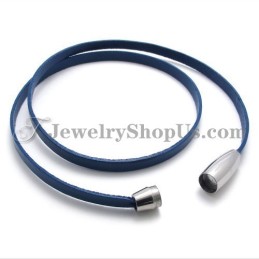 Bracciale In Pelle Blu Moda Con Titanio