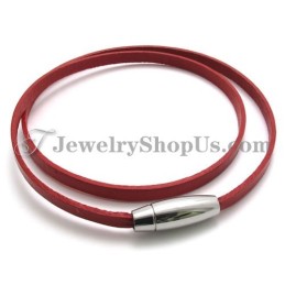 Bracciale In Pelle Rossa Alla Moda Con Titanio
