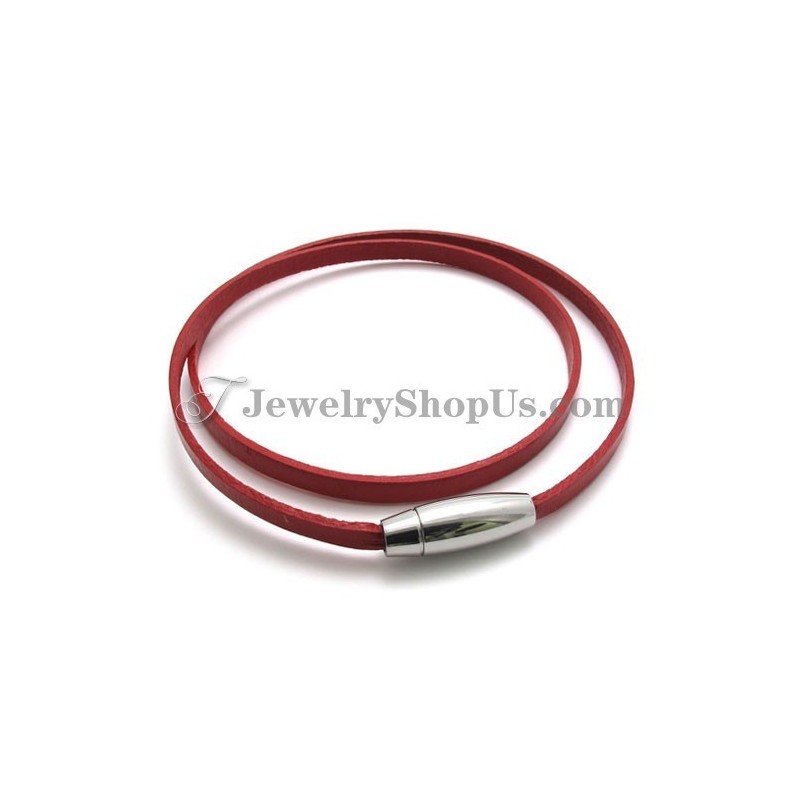 Bracciale In Pelle Rossa Alla Moda Con Titanio Bracciale In Pelle Rossa Alla Moda Con Titanio