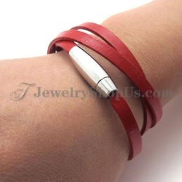 Bracciale In Pelle Rossa Alla Moda Con Titanio