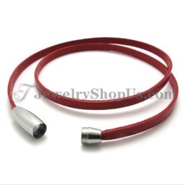 Bracciale In Pelle Rossa Alla Moda Con Titanio