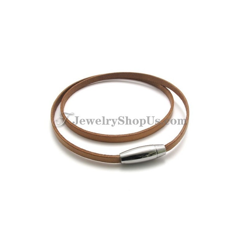 Bracciale In Pelle Marrone Alla Moda Con Titanio Bracciale In Pelle Marrone Alla Moda Con Titanio