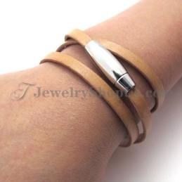 Bracciale In Pelle Marrone Alla Moda Con Titanio