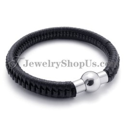 Elegante Bracciale In Titanio Nero E Pelle