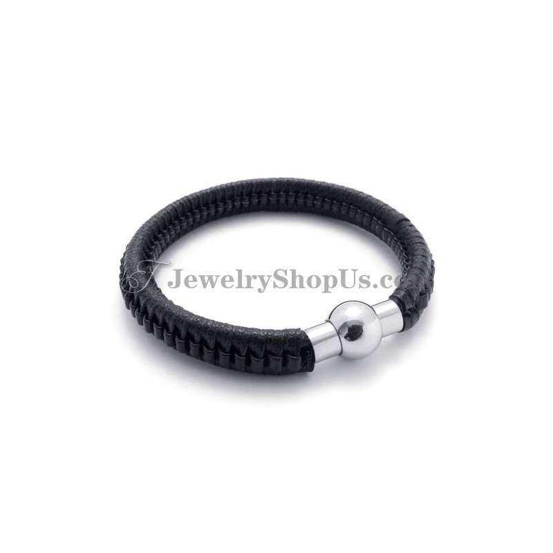 Elegante Bracciale In Titanio Nero E Pelle Elegante Bracciale In Titanio Nero E Pelle