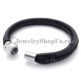 Elegante Bracciale In Titanio Nero E Pelle