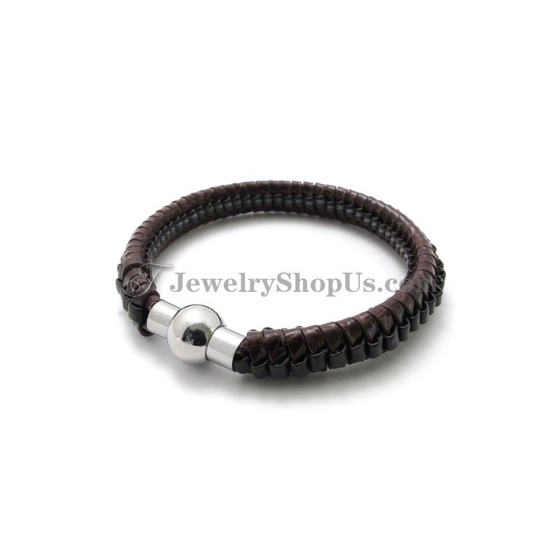 Elegante Bracciale In Titanio Marrone E Pelle Elegante Bracciale In Titanio Marrone E Pelle