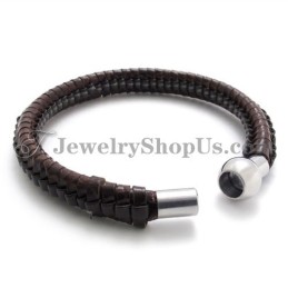 Elegante Bracciale In Titanio Marrone E Pelle